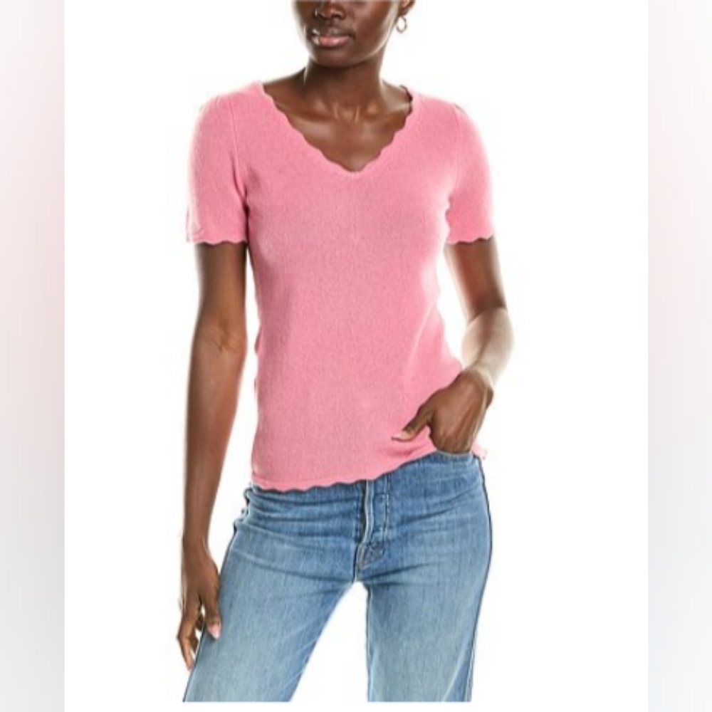 NWT Sofia Cashmere Pink Scalloped Knit Top - Large